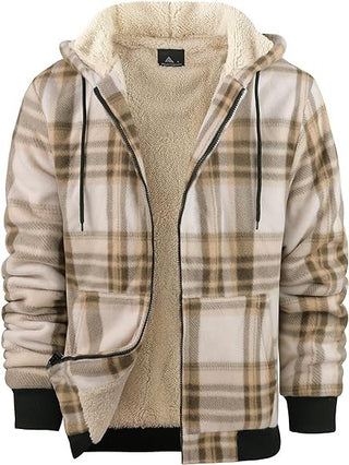 Buy 2-style Men&#39;s Plaid Print Hooded Zip-Up Jacket Winter Thickened Cotton-padded Coat Warm Clothing