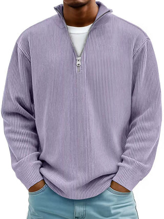 Buy purple Men's Solid Color Zipper Stand Collar Sweatshirt