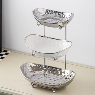 Buy three-layer-silver-white Affordable Luxury Style Multi-layer Fruit Plate Snack Set Plate Storage