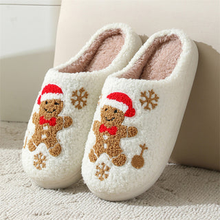 Buy gingerbread-man Christmas Snowflake Gingerbread Slippers Winter Indoor Non-slip Floor Bedroom Fuzzy House Shoes For Women Home Slippers