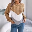 Color Matching Twist Lantern Sleeve Knitted Pullover Sweater