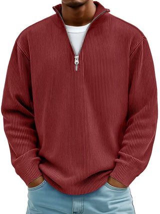 Buy wine-red Men's Solid Color Zipper Stand Collar Sweatshirt