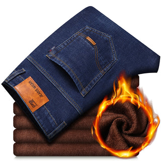 Buy blue Men Thickened Plush Jeans