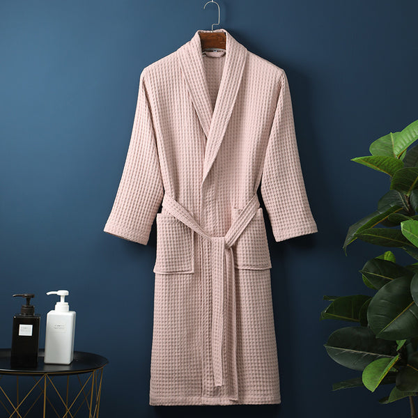 Unisex Pure Cotton Long Waffle Bathrobe