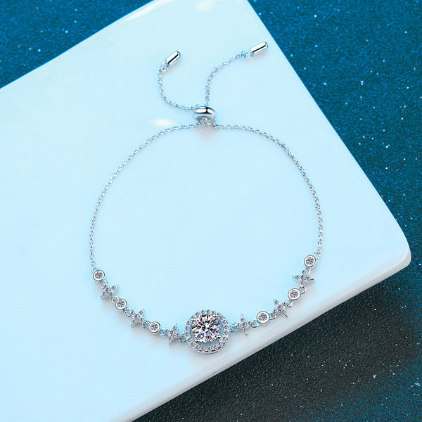 Moissanite 1 Karat Bracelet S925 Silver Bracelet Round Bag Star Moon