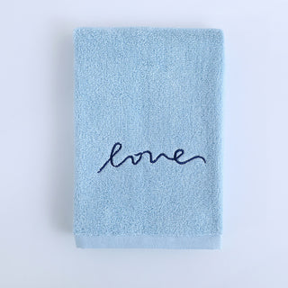 Buy sky-blue Pure Cotton Embroidery Towel Plain Gift Face Towel