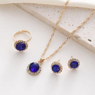 Buy ck0368-blue-set-of-3 Jewelry Suit Women&#39;s Round Rhinestone Zircon Rhinestone