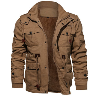 Buy khaki Men Winter Warm Hooded Fleece Jacket