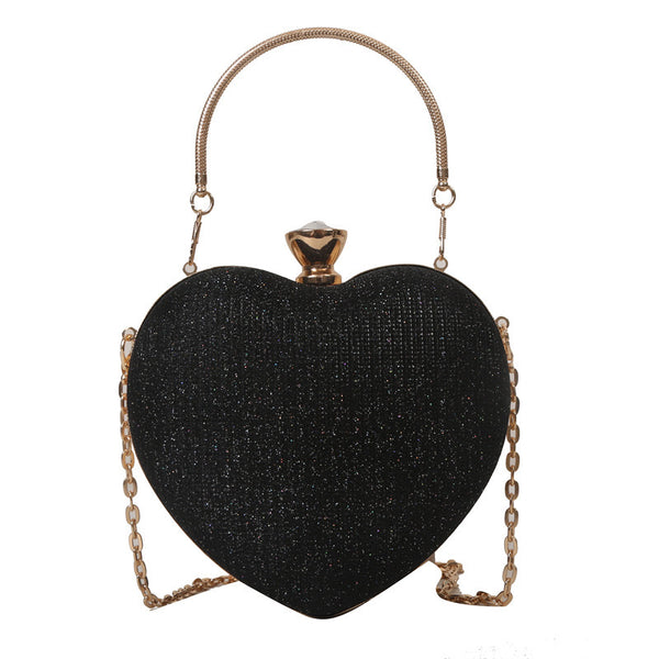 Heart Shape Metal Clutches Bag Fashion Chain Shoulder Crossbody Bag Luxury Lady Purse