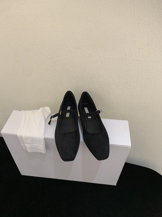 Buy black Vintage Suede Black Leather Flat Shoes For Women