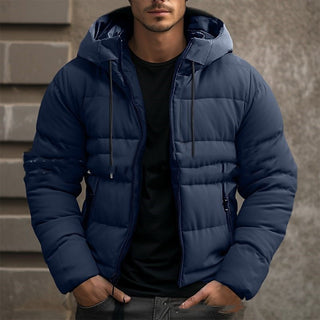 Buy blue Men&#39;s Solid Color Hooded Velvet Cotton Clothes