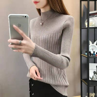 Buy gray Half Turtleneck Slim Slimming Knitted Sweater