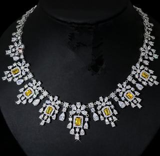 Buy yellow-zirconium European And American Fashion Retro Square Zircon Necklace Earrings