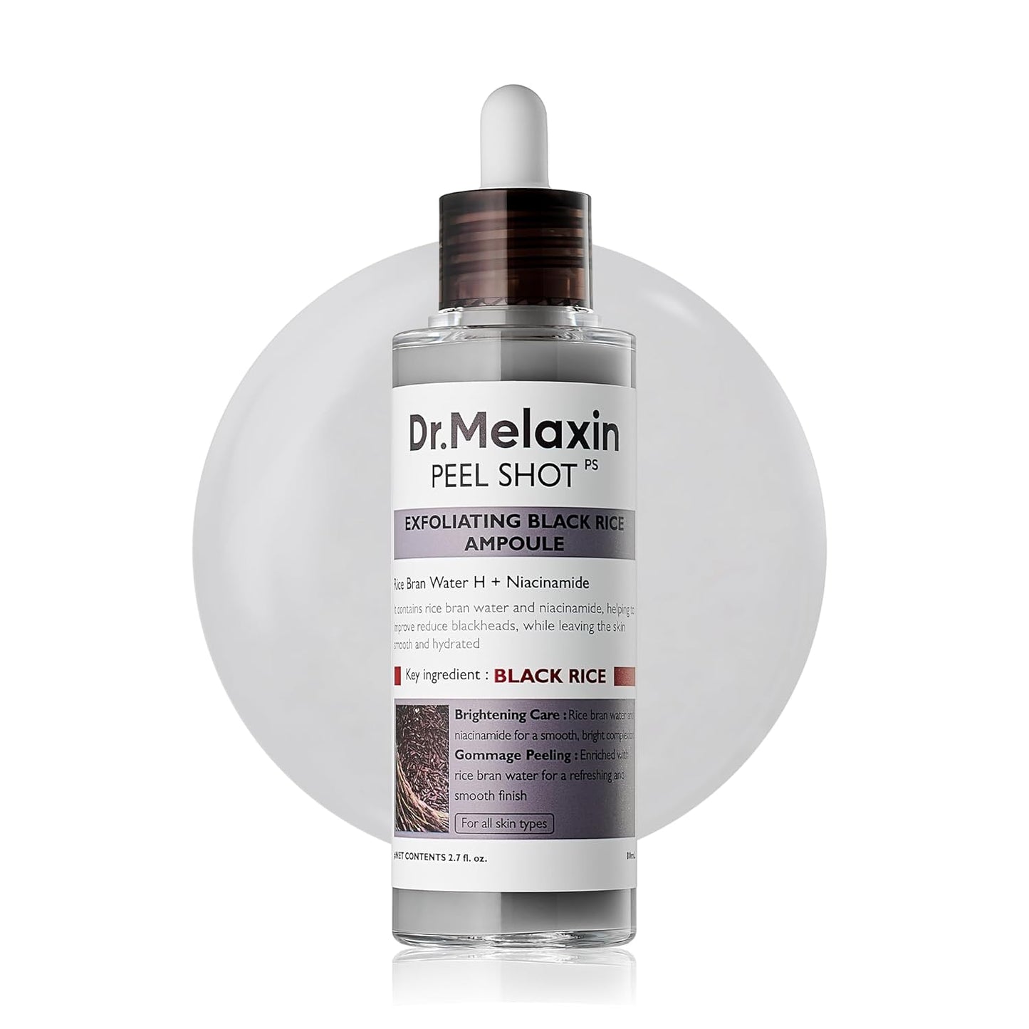 Dr.Melaxin Peel Shot Glow Black Rice Peeling Ampoule (80ml) | AHA, BHA & Rice Water for Gentle Exfoliation & Glowing Skin