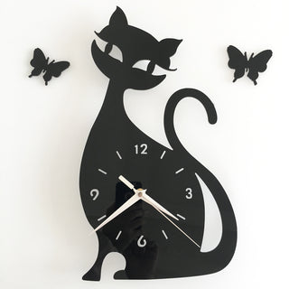 Quartz wall clock bedroom living room wall clock creative cute black cat wall sticker clock