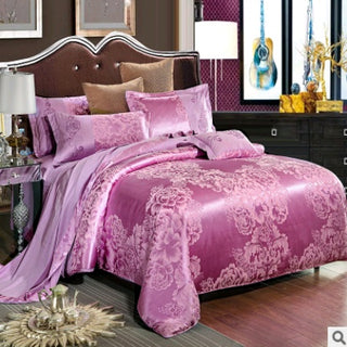 Buy lilac Luxury European Bedding Satin Jacquard Modal Cotton Tencel Set