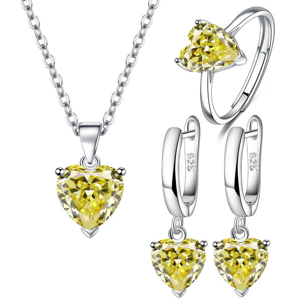 Female Personality Creative Zircon Heart-shaped Pendant Chain Three-piece Suit