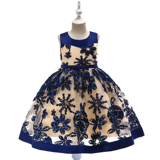 Buy navy-blue Children&#39;s dress girls applique princess dress