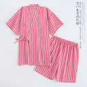 Cotton Washed Pajamas Suit Thin Striped Men's And Women's Japanese Couple Kimono Trousers Homewear Suit