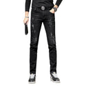 Embroidered Jeans Men's Slim Fit Ankle Tight Trousers