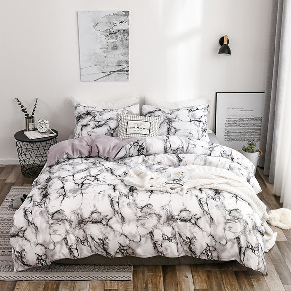 Marble patterned plain duvet cover sheets