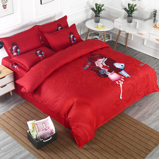 Buy wine-red Four-piece sanded bed sheet