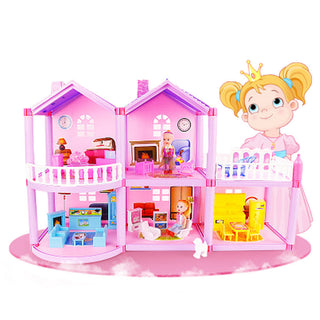 Buy pink House Doll House Villa DIY Assembled House