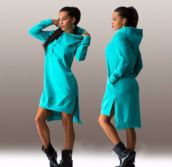 Women's Irregular Hooded Long Sleeve Dress Sweatshirt