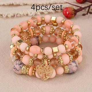 Buy warm-color Multi-layer Hollow Heart Pendant Tassel Bracelet Suit