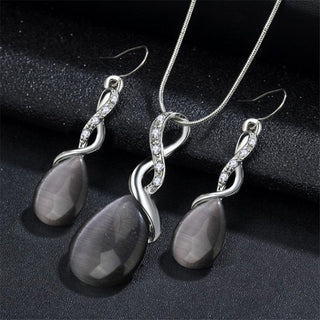 Buy black Fashion Opal Jewelry Sets For Woman Cubic zirconia Water Drop Necklace Pendant Earrings Statement Bridal Wedding Party Gift