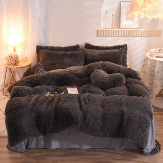 Buy dark-grey Luxury Thick Fleece Duvet Cover Queen King Winter Warm Bed Quilt Cover Pillowcase Fluffy Plush Shaggy Bedclothes Bedding Set Winter Body Keep Warm