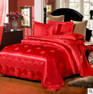 Buy red Luxury European Bedding Satin Jacquard Modal Cotton Tencel Set