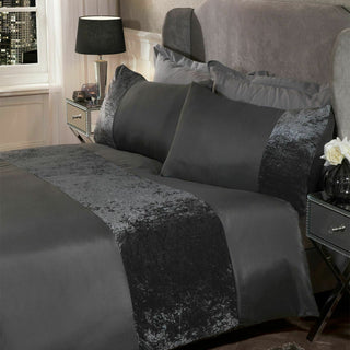 Buy dark-grey Pressed velvet panel duvet cover