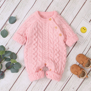 Buy pink Knitted solid color baby jumpsuit