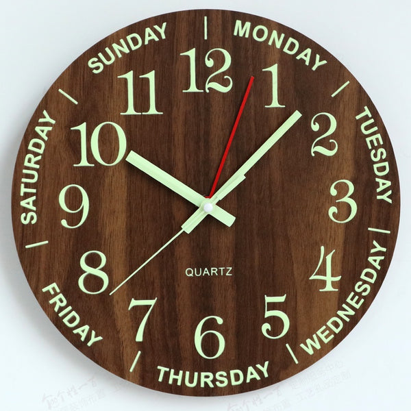 Luminous Wood Grain Wall  Simple Living Room Clock