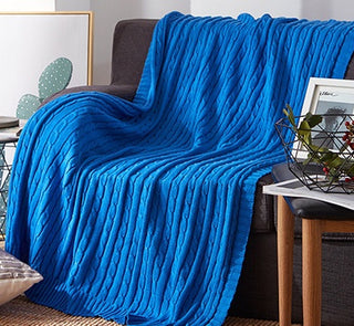 Buy blue Cotton Solid Knitted Blanket