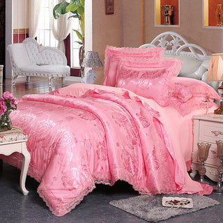 Buy ruby Four-Piece Cotton Bedding With European Style Jacquard Satin