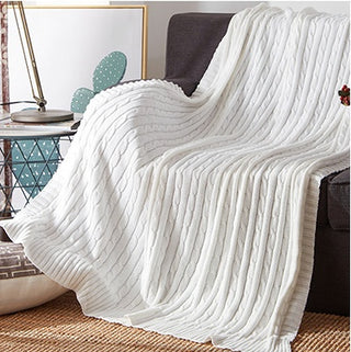 Buy white Cotton Solid Knitted Blanket