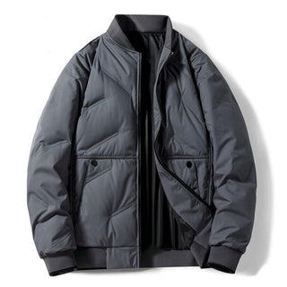 Buy space-gray Fashion Down Jacket Winter Warm Jacket For Men Casual All-match Solid Color Coat