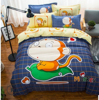 Cotton cartoon active thickening sanding four-piece cotton wedding gift linen quilt cover bedding