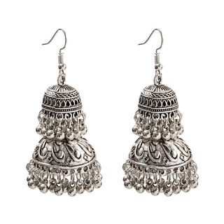 Buy silver Ethnic Style Exaggerated Trend Personality Earrings Female Double Bell