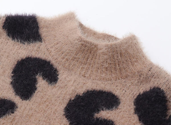 Children's leopard-print mink wool sweater