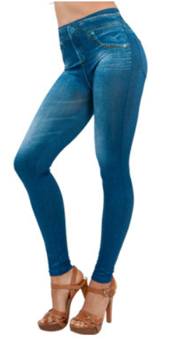 Buy blue Fake Pocket Corset Denim Leggings