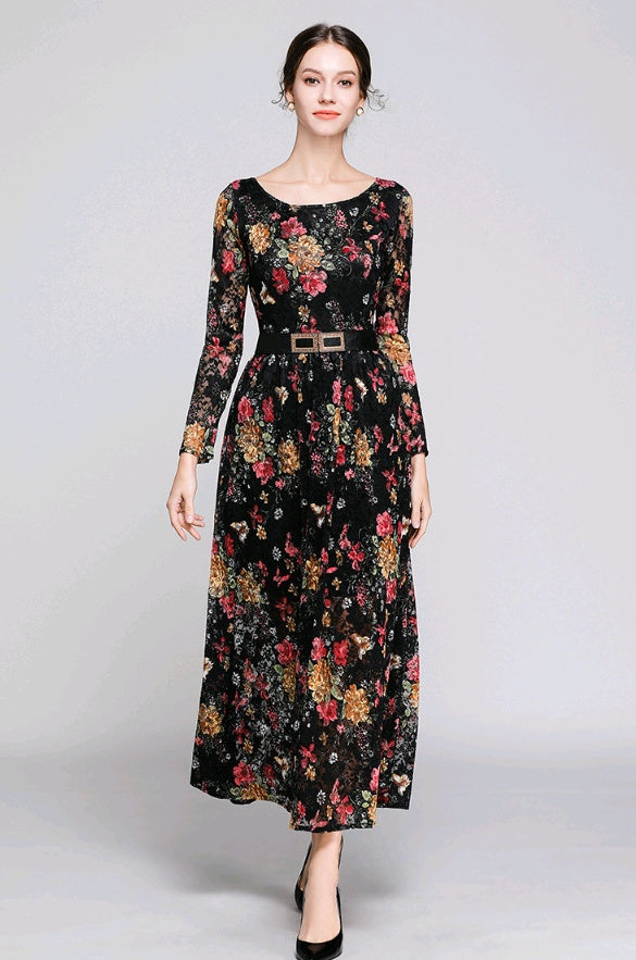 new women's lace dress print dress