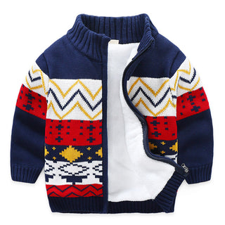 Buy navy-blue-water-wave Children&#39;s Plush Sweater Thick Knit Cardigan