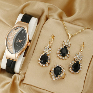 Buy oval-black-watch-suit Fashion Watch Gift Suit Quartz Watch Necklace Bracelet Ring Stud Earrings