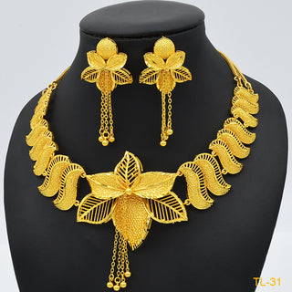 Buy tl31 Gold Flower Necklace And Earrings Suite Brass Gold Plated Wedding Jewelry Batch