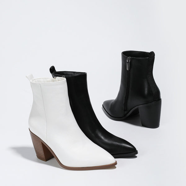 High Heel Side Zipper Head Chunky Heel Martin Boots Women