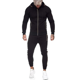 Buy black Men&#39;s sports suit solid color casual wear with hood