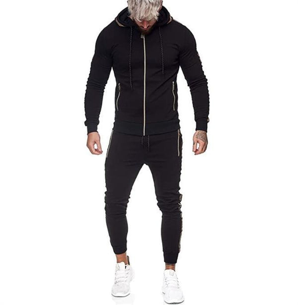 Men's sports suit solid color casual wear with hood